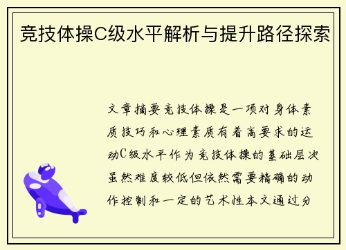 竞技体操C级水平解析与提升路径探索
